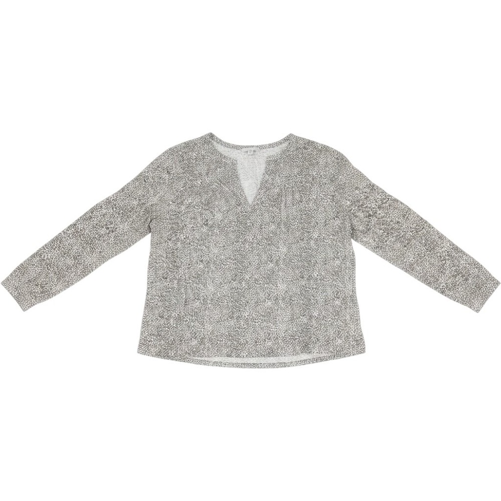 Lucky Brand Blouse Women XL Gray Cream Excellent Animal Print Split Neck Top